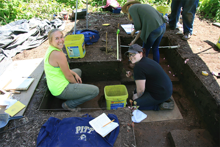 Students excavating at Squirrel Hill archaeological site.