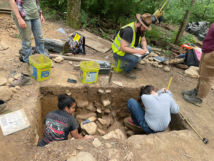 Students digging at the 2021 Archaeological Field School