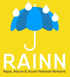 Photo of umbrella that says RAINN, Rape, Abuse, and Incest National Network