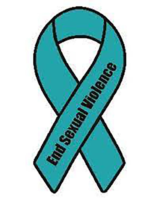 teal ribbon that says end sexual violence