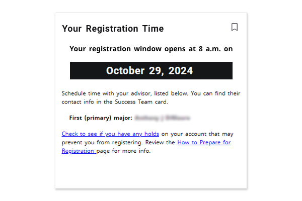 screenshot of the registration appointment window card showing the date and time of registration for that student.