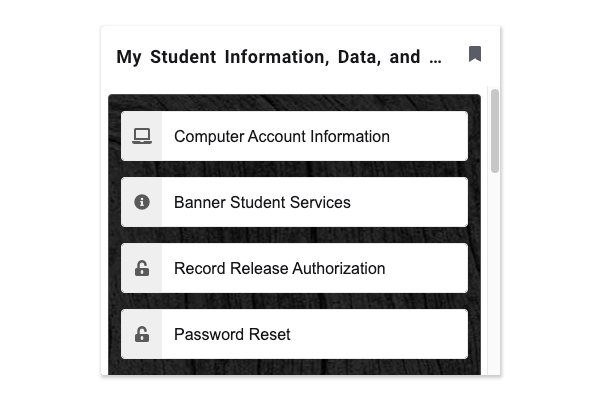 screenshot of the my student info card