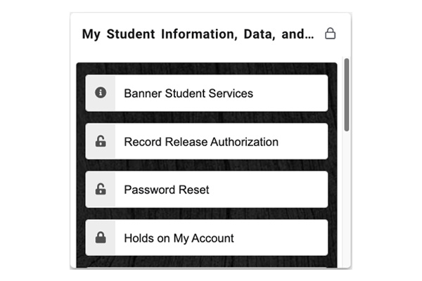 screenshot of the my student info card