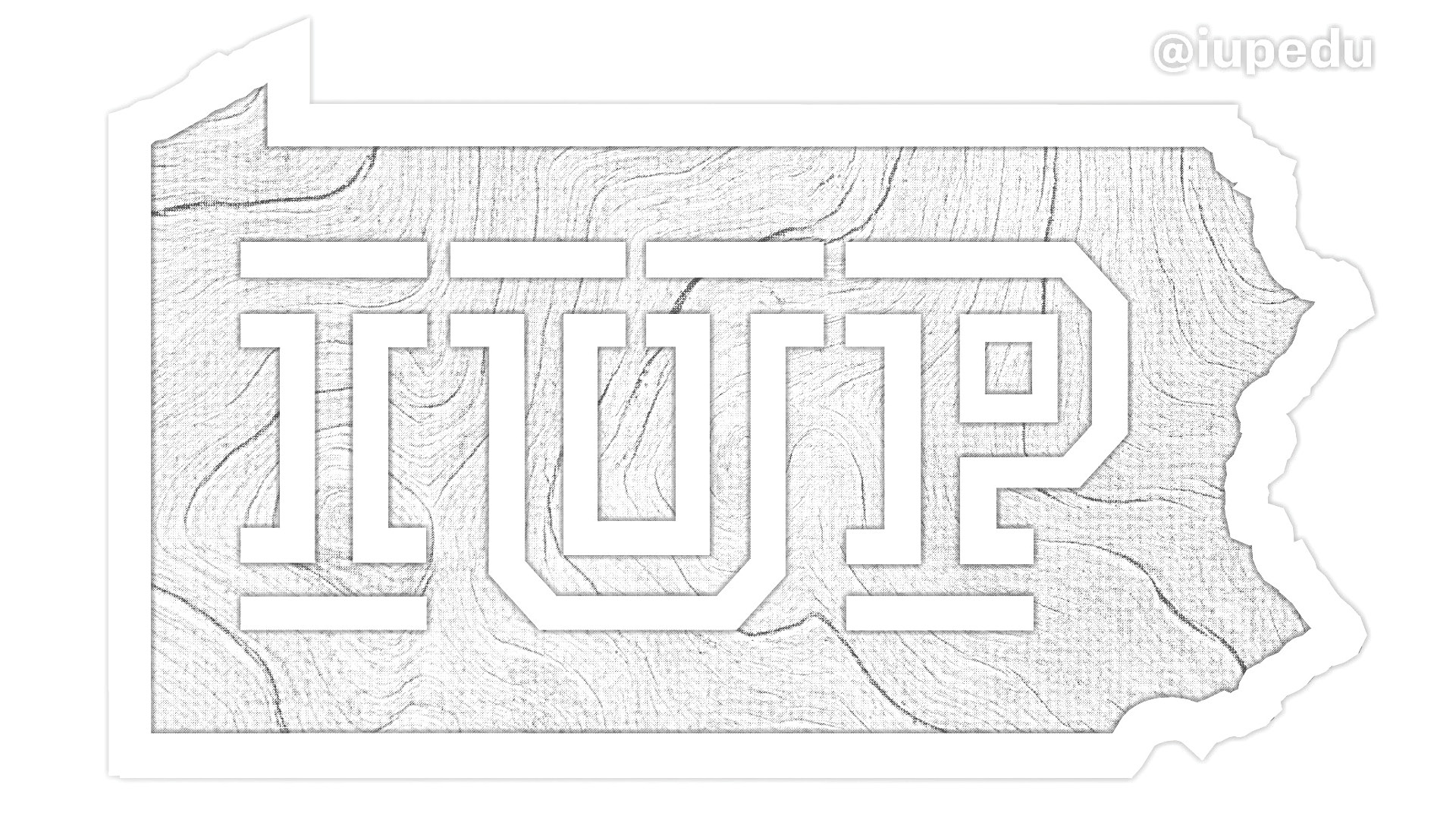 Coloring page of the IUP logo in the outline of the state of Pennsylvania