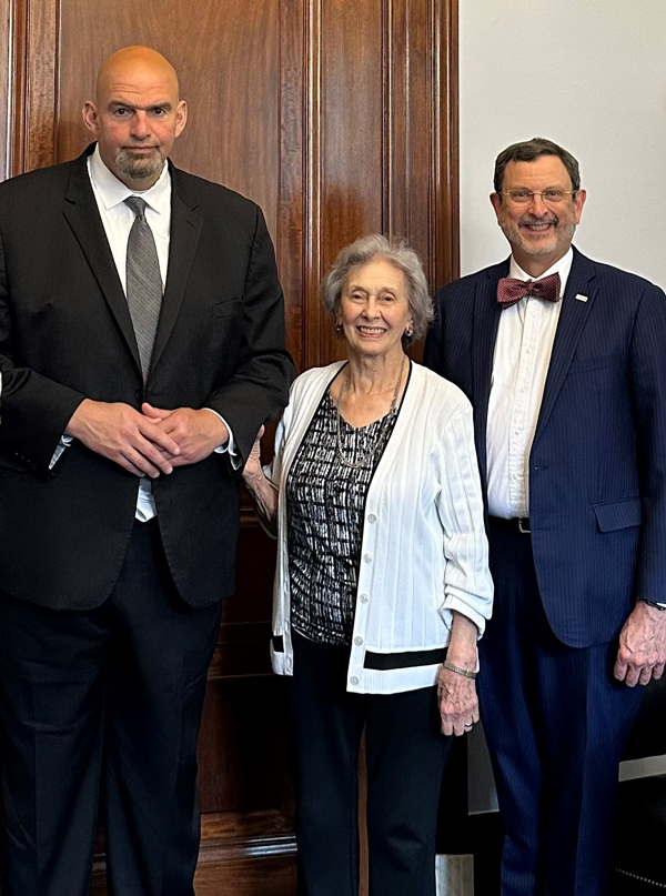 Senator John Fetterman, Malphine Fogel, and President Driscoll