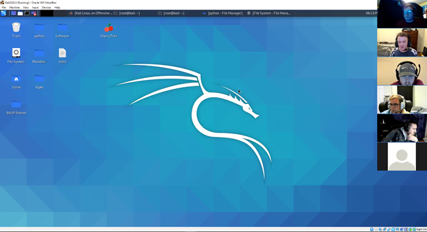 A screenshot image of the Kali Linux desktop environment used for the  Hackathon 