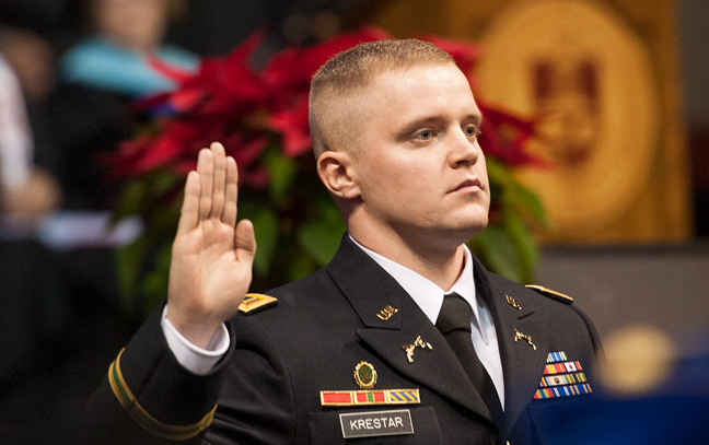 close up of a rotc student during the commencement ceremony