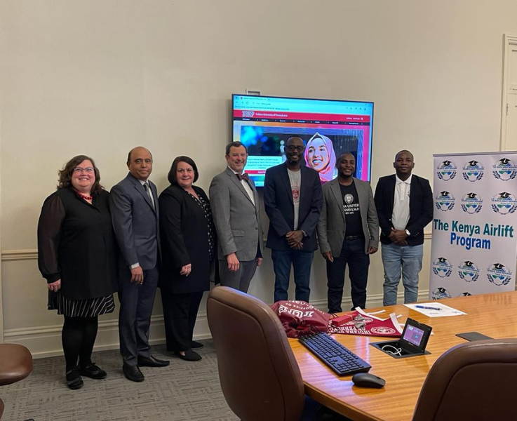 Kenyan students with IUP President Michael Driscoll