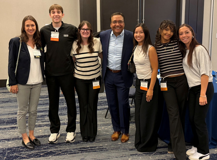 photo of Dr.Nicole Clevenger, Noah Wilson, Grace Gallagher, Mr. Michael Dominquez, Leah Urick, Tezmionah Jordan, Emily Distler