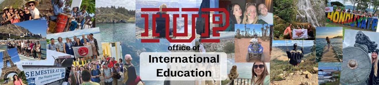 A collage of photos showing international students doing a variety of activities