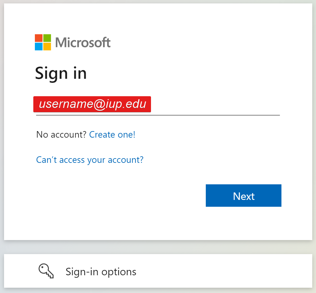 Microsoft sign in page