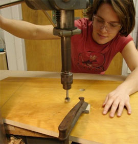 A Center for Turning and Furniture Design student works on her Adirondack chair. A Center for Turning and Furniture Design student works on her Adirondack chair.