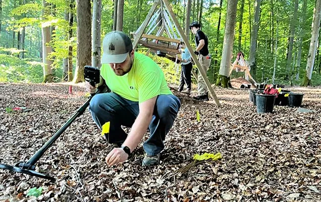 artistic image of a woman waking through a lab
