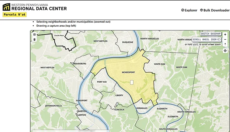 map rendering with area selected in yellow