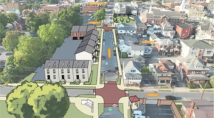 aerial photo with artist renderings overtop