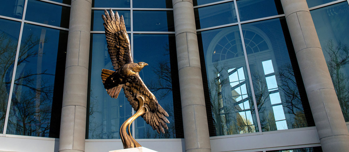 The soaring hawk statue in the Oak Grove