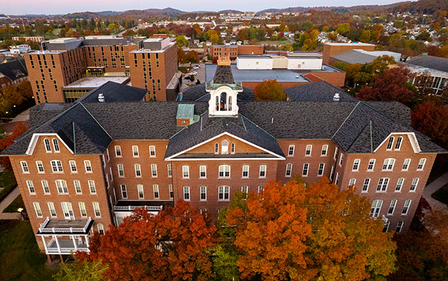 An aerial picture of the IUP campus in fall