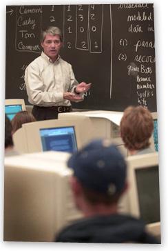 Professor teaching a math class