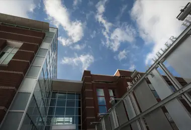 Sidewalk and entrance to Uhler Hall.