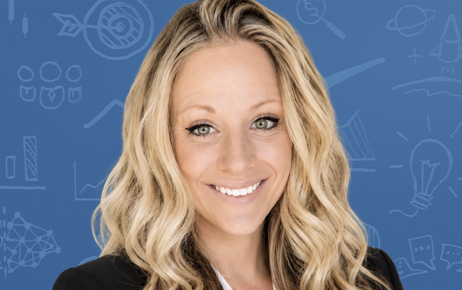 Woman superimposed in front of blue background
