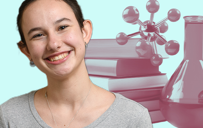 photo of a student superimposed over a stylized image