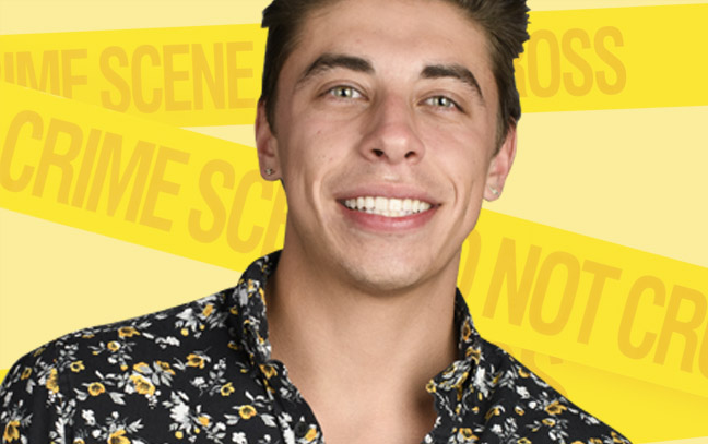 A student being superimposed in front of a yellow background with police tape.
