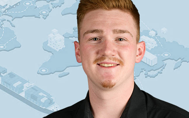 portrait of a man with a stylized map background
