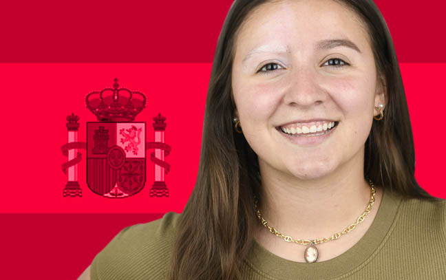 photo of a female student with a stylized background of a flag