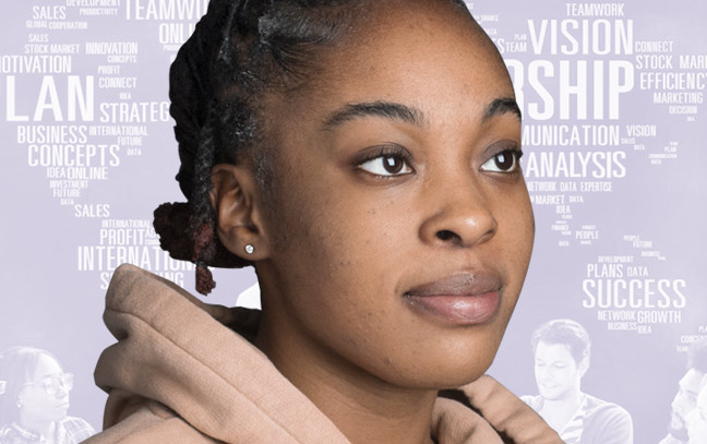 portrait of a women with a purple background