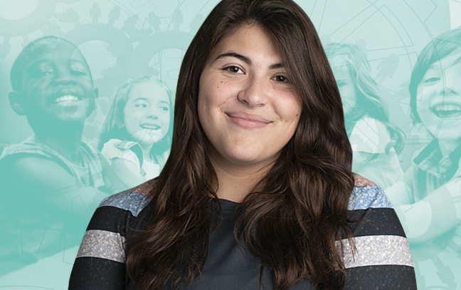 close up of a female student with a designed background