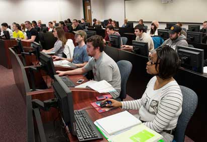 An accounting classroom at IUP usually has fewer than 30 students