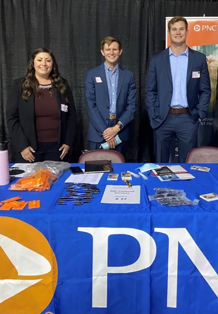 Kate Bedont ’18 (BS finance), accountant senior; Matthew DeCesare ’20 (BS, accounting and finance), independent risk development program analyst; and Luke Hollander ’20 (BS, finance), financial specialist