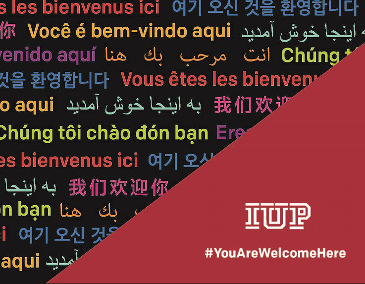 You Are Welcome Here printed in many languages in varying colors