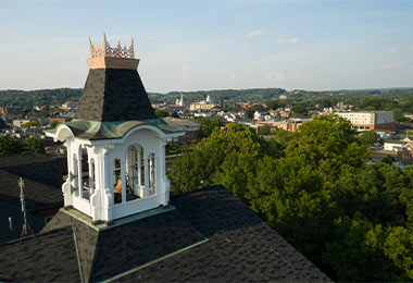 birds eye view of the bell tower of sutton hall