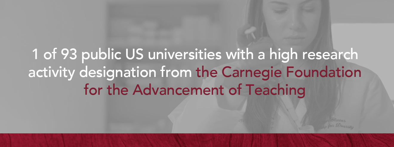 Infographic stating: 1 of 93 public US universities with a high research activity designation from the Carnegie Foundation for the Advancement of Teaching