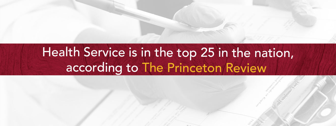 Infographic stating: Health Service is in the top 25 in the nation, according to The Princeton Review