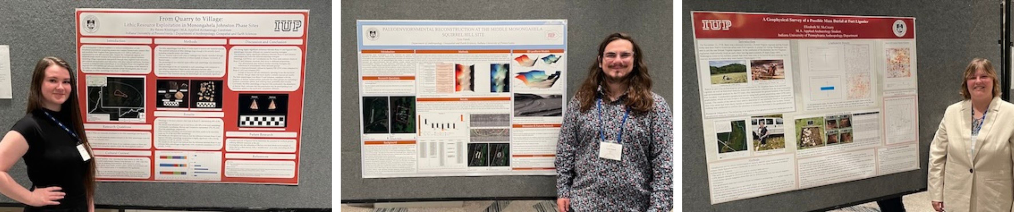 Three pictures showing students standing with their poster presentations.