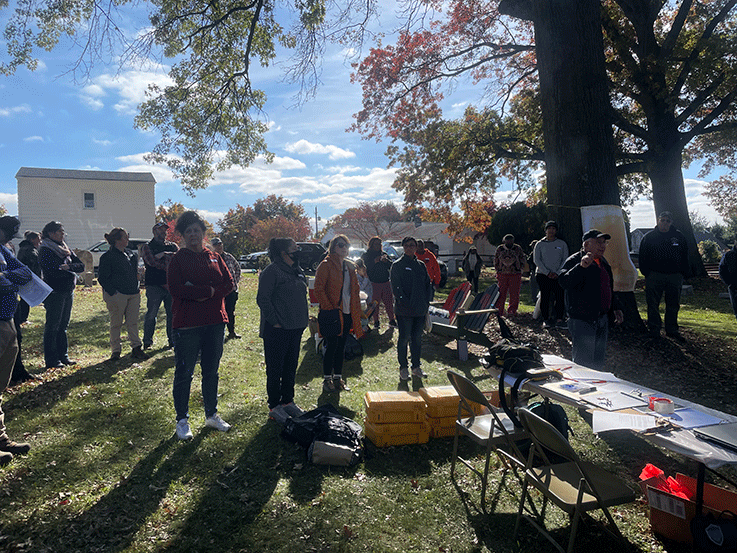 Volunteers preparing to record Midland Cemetery