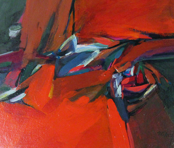 red abstract painting by Ned Wert