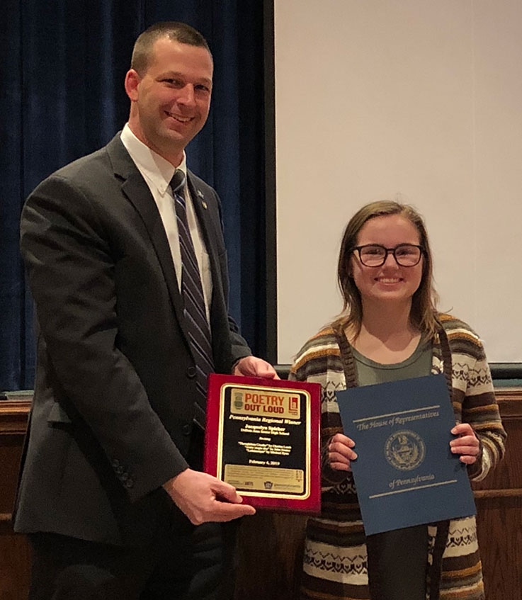 The 2019 Poetry Out Loud winner with Rep. Gabler