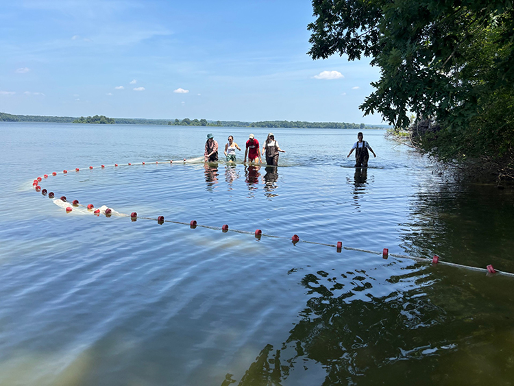 PLE students sampling in a lake