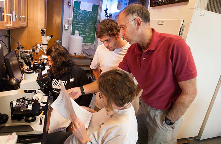 Biology professor and students 