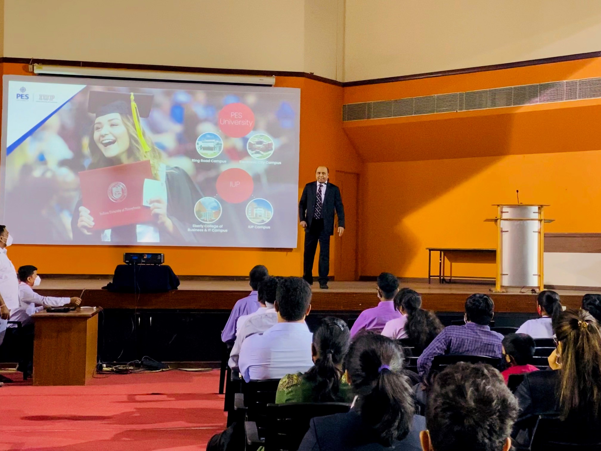 Dean Prashanth Bharadwaj speaking at an open house