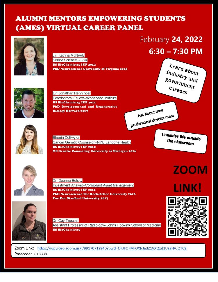 Flyer about the AMES Biochemistry Career Panel Flier