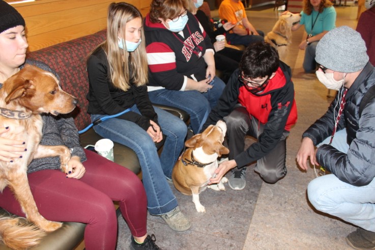 Ranger visits with students at Destress Fest