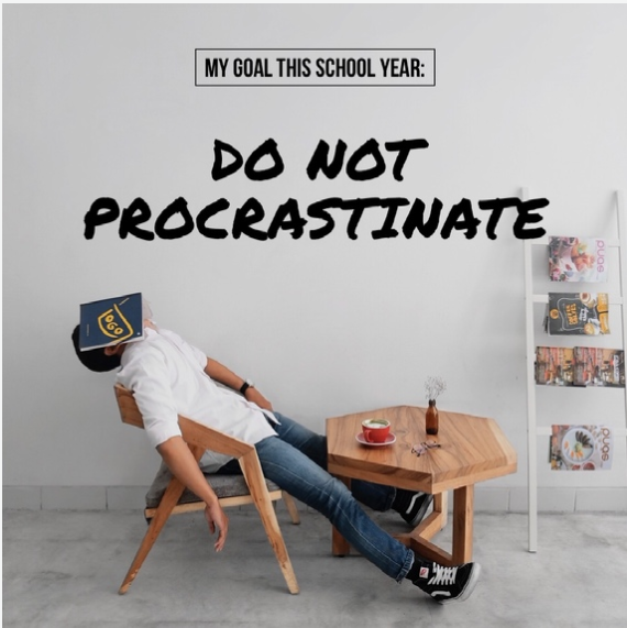 Sleeping student with the words "My goal this school year: Do not procrastinate"