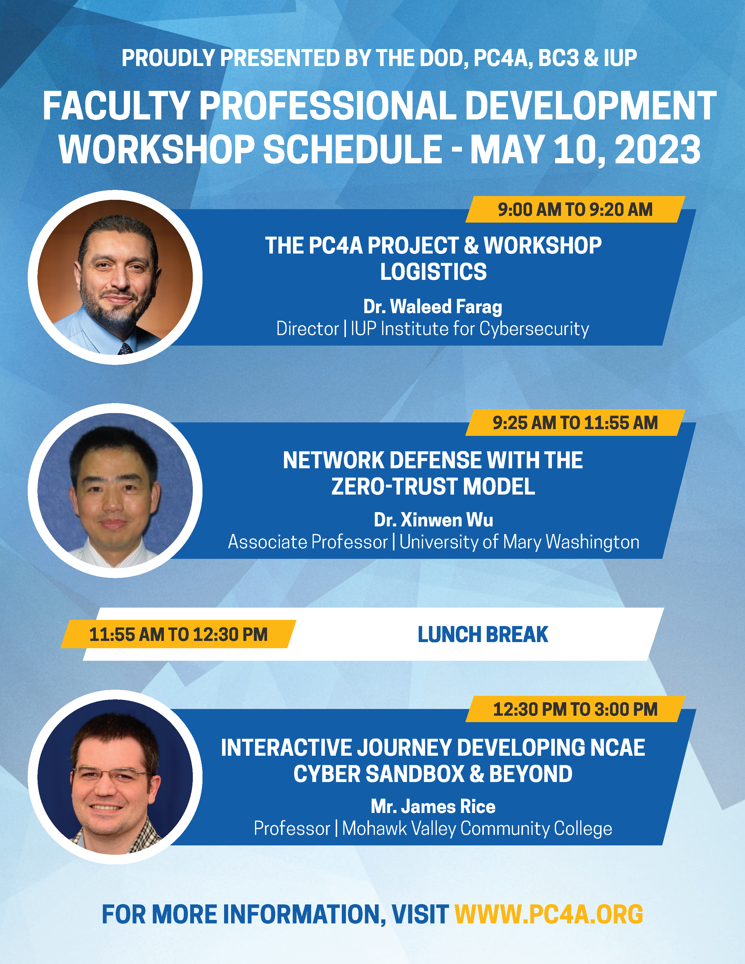 Schedule for the BC3 Spring 2023 faculty development page