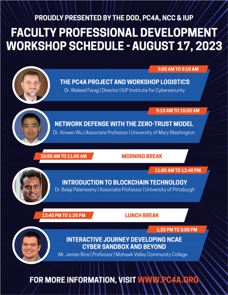 Schedule for the NCC Faculty Development Workshop