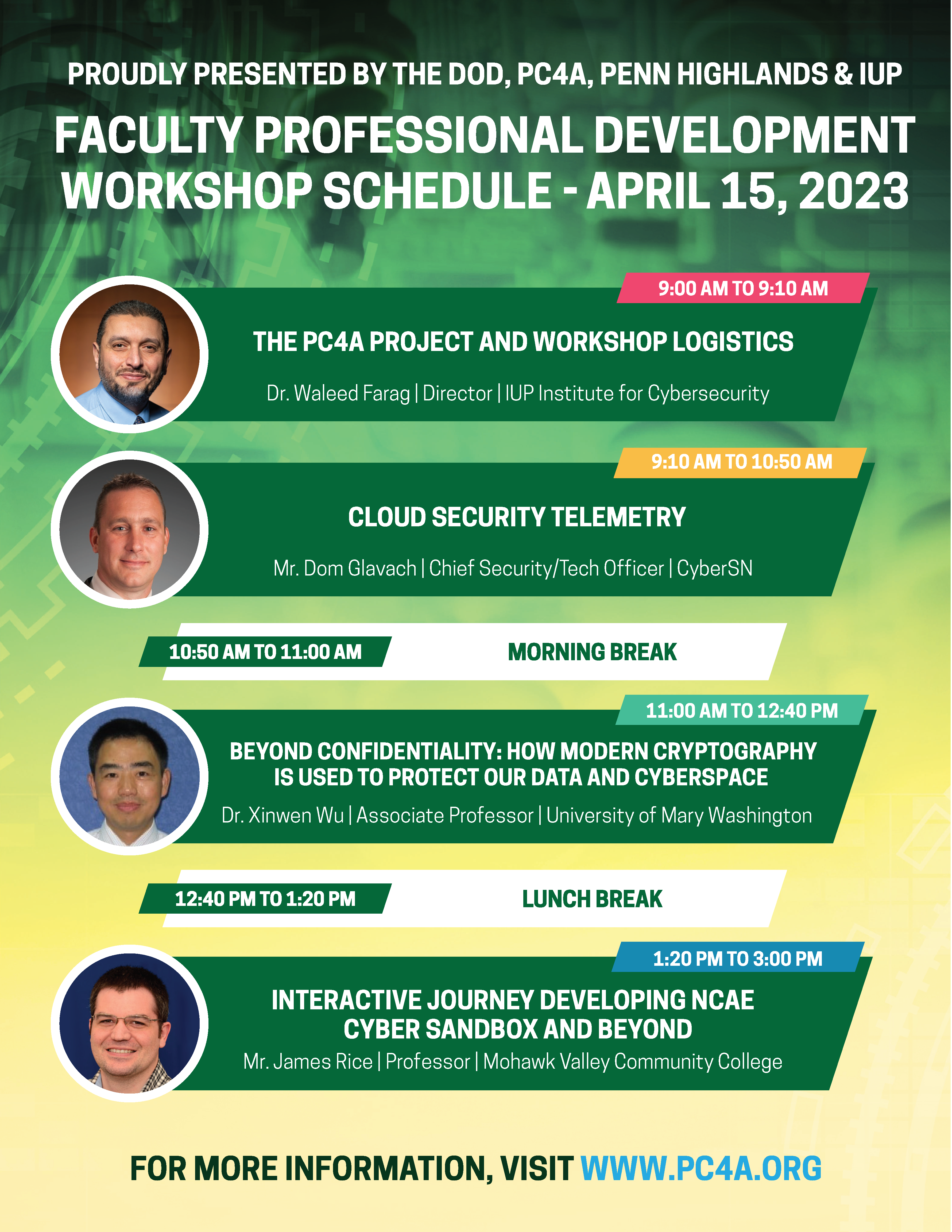 Schedule for the PHCC Faculty Development Workshop on April 15, 2023