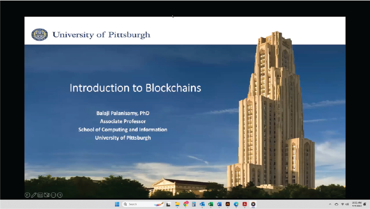 Screenshot of Dr. Palanisamy's presentation on Block Chain Technology